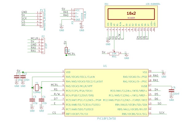 Using a PIC MCU to read out the MAX6675 temperature sensor (LCD,USB